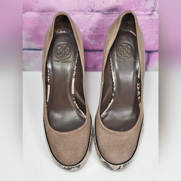 Tory Burch Sandra Suede Snake Print Accent Size 9.5 - Picture 2 of 6